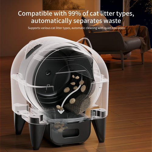 OMCPET Smart Self-Cleaning Cat Litter Box - Automatic, Odor Control, Quiet & App-Controlled for Multiple Cats - 110L with 10 Safety Sensors - Sleek Black Design